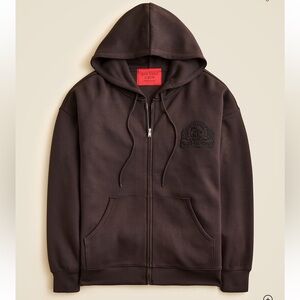 NEW Alex Eagle X J.Crew scuba-knit full-zip hoodie chocolate patch CO751 $168